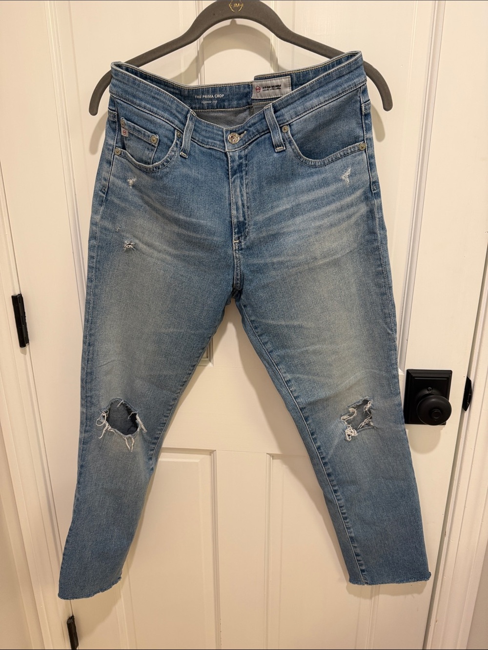 Ag Adriano Goldschmied Light Blue Distressed Prima Cropped Jeans